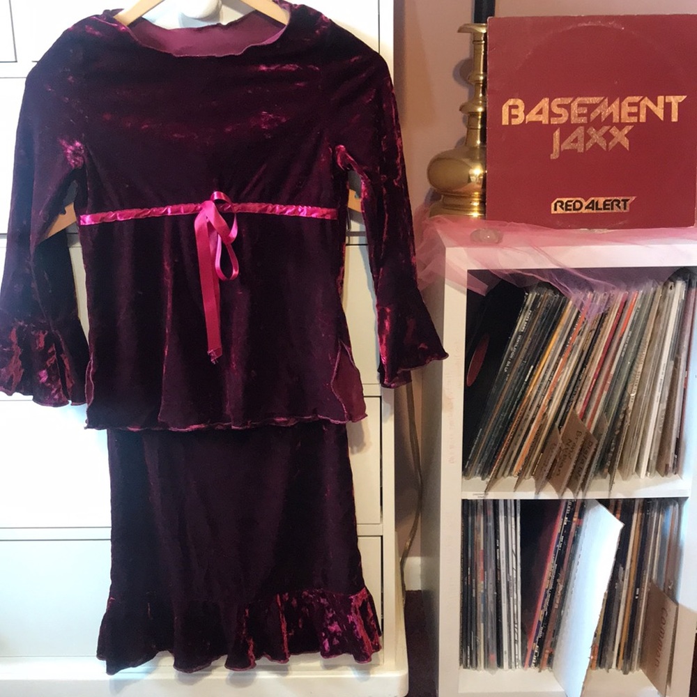 VINTAGE 90'S Y2K Velvet Two Piece Set Skirt Top Iconic Betsey Johnson Vibes 2000
